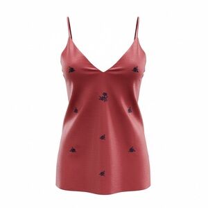Express Rose Red Satin Slip with Navy Floral Embroidery